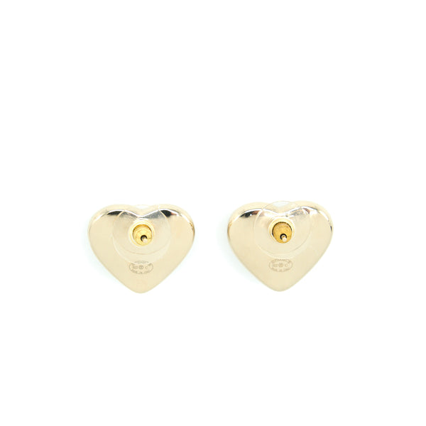 Chanel Heart CC Earrings Light Gold Tone