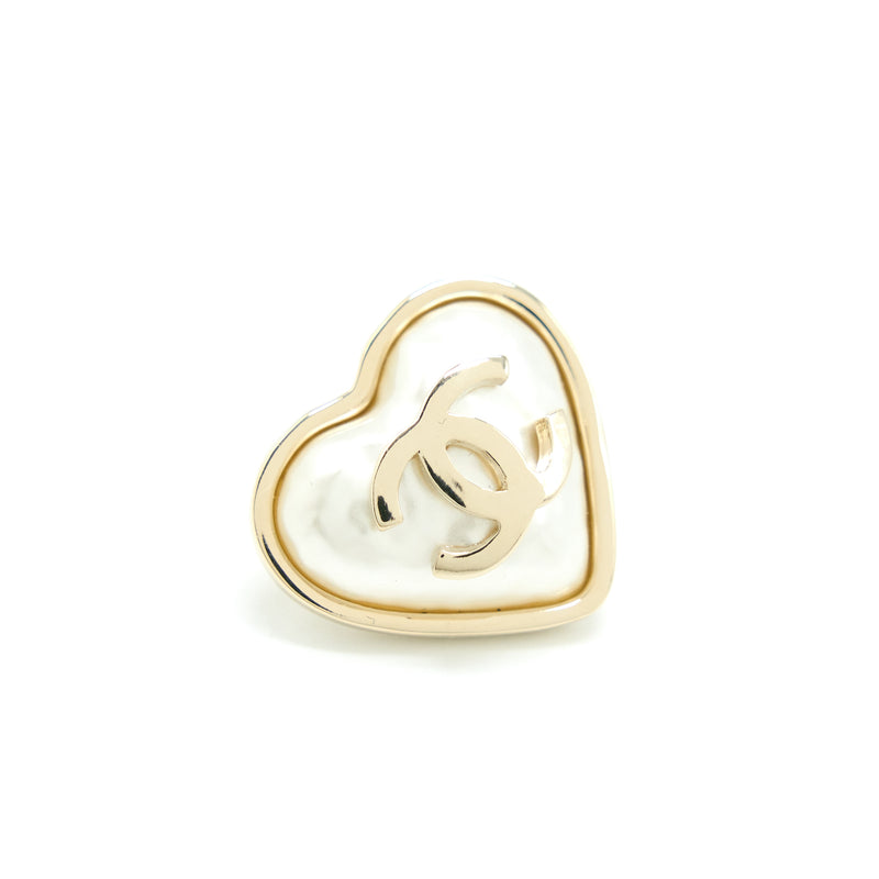 Chanel Heart CC Earrings Light Gold Tone