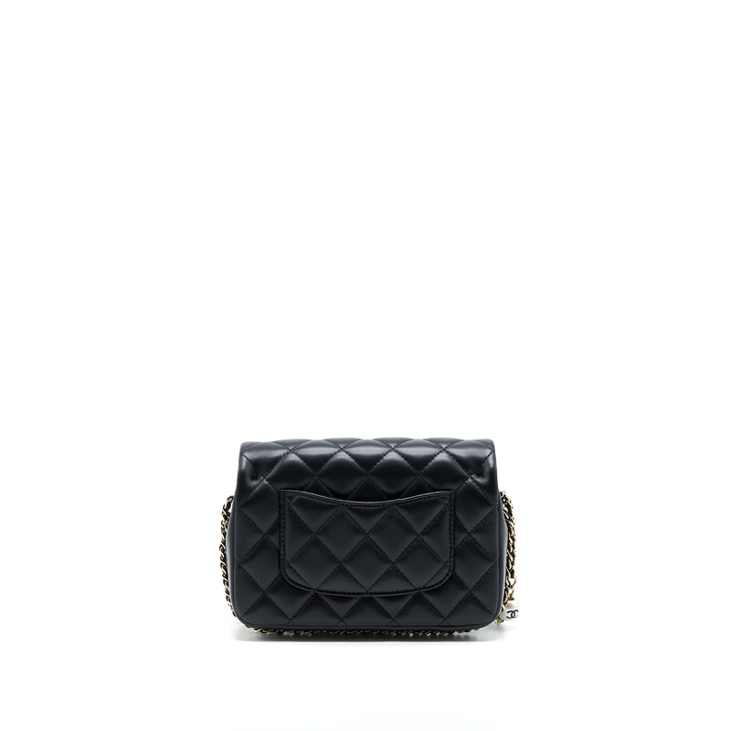 Chanel Small Pearl Logo Strap Flap Bag Lambskin Black LGHW