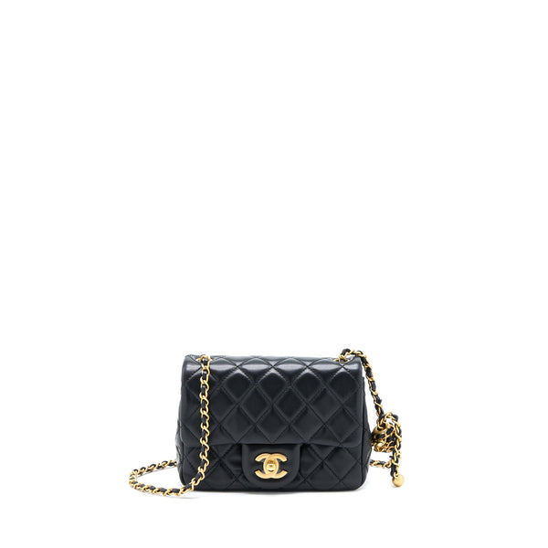 Chanel 22S Pearl Crush Mini Square Flap Bag Lambskin Black GHW(Microchip)