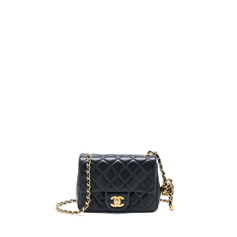 Chanel 22S Pearl Crush Mini Square Flap Bag Lambskin Black GHW(Microchip)