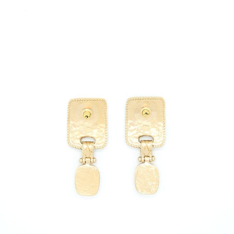 Chanel Gold Plate Pearl Drop Earrings Brushed Light Gold Tone