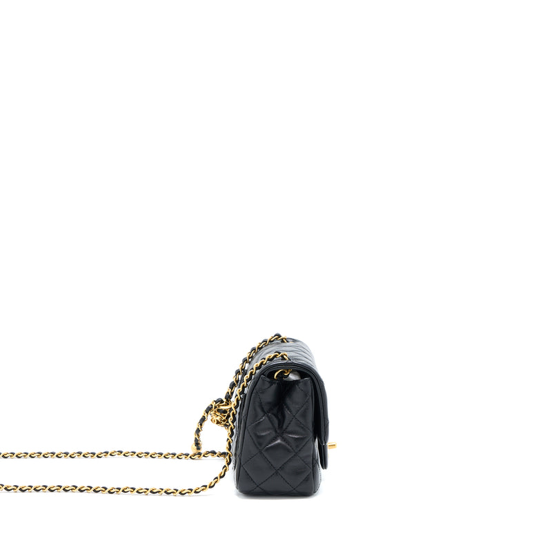 Chanel 22S Pearl Crush Mini Square Flap Bag Lambskin Black GHW(Microchip)