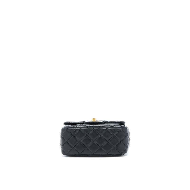 Chanel 22S Pearl Crush Mini Square Flap Bag Lambskin Black GHW(Microchip)