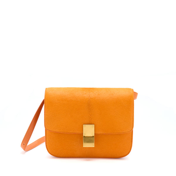 Celine Classic Medium Box Horsehair Orange GHW