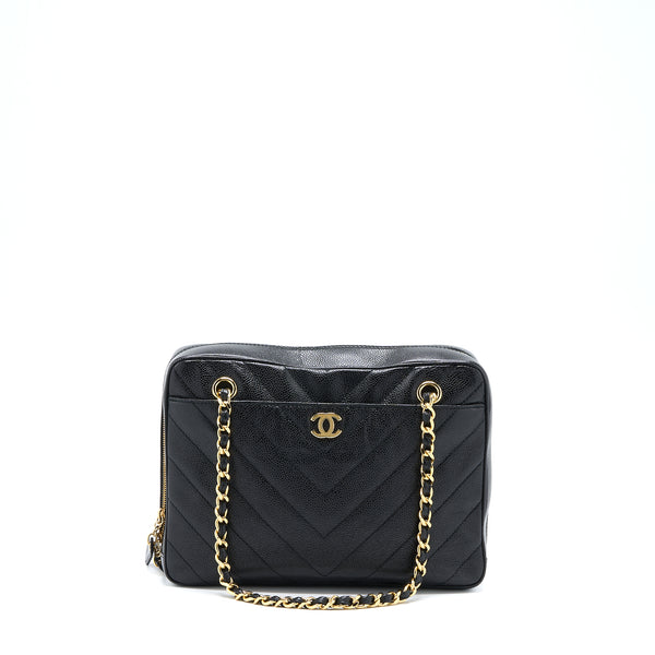 Chanel Vintage Camera Chevron Tote Bag Caviar Black GHW