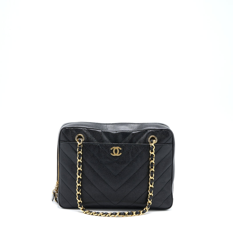 Chanel Vintage Camera Chevron Tote Bag Caviar Black GHW