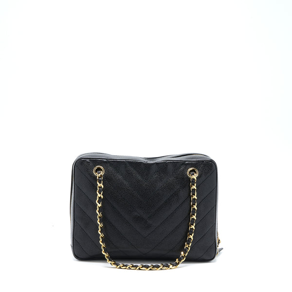 Chanel Vintage Camera Chevron Tote Bag Caviar Black GHW