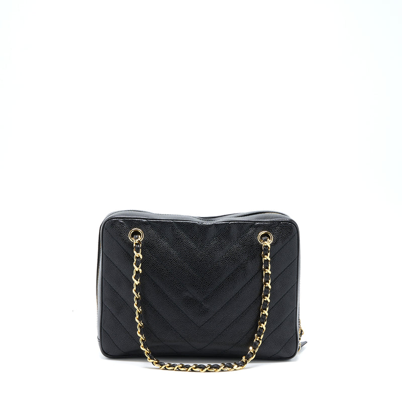 Chanel Vintage Camera Chevron Tote Bag Caviar Black GHW