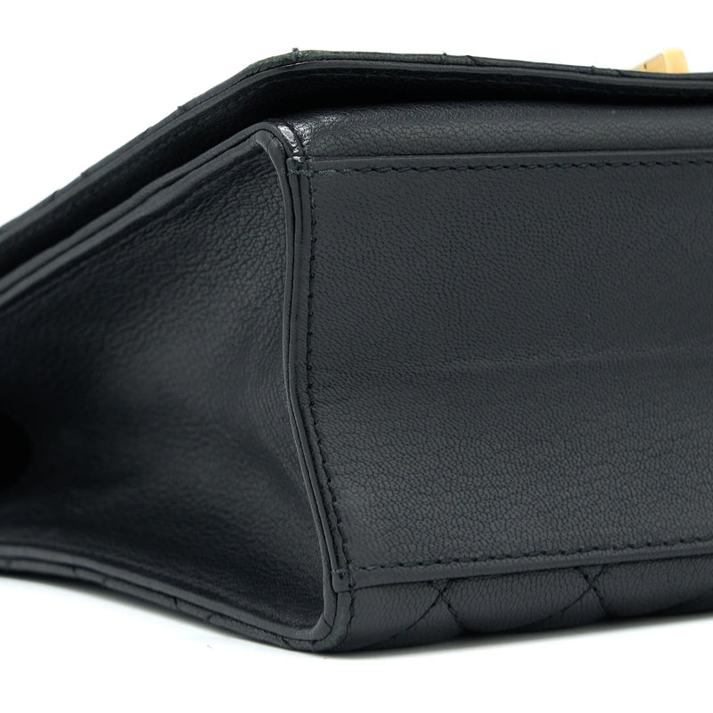 Chanel Rita Top Handle Flap Bag Grained Goatskin Black Brushed GHW