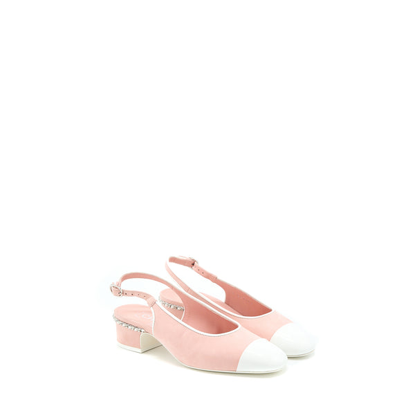 Chanel Size 35.5 Slingback Heel Suede/Patent Pink/White SHW
