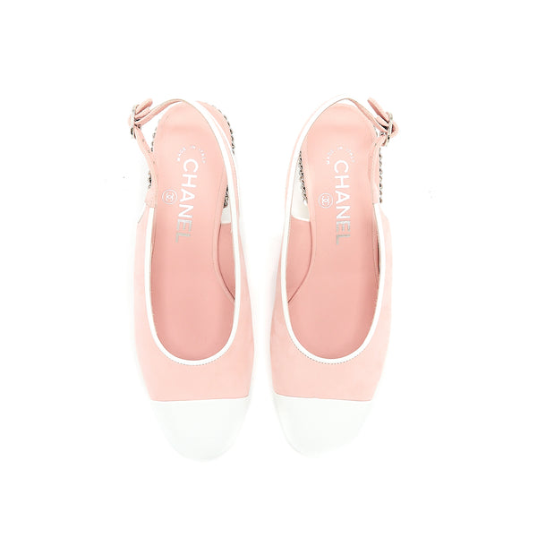Chanel Size 35.5 Slingback Heel Suede/Patent Pink/White SHW