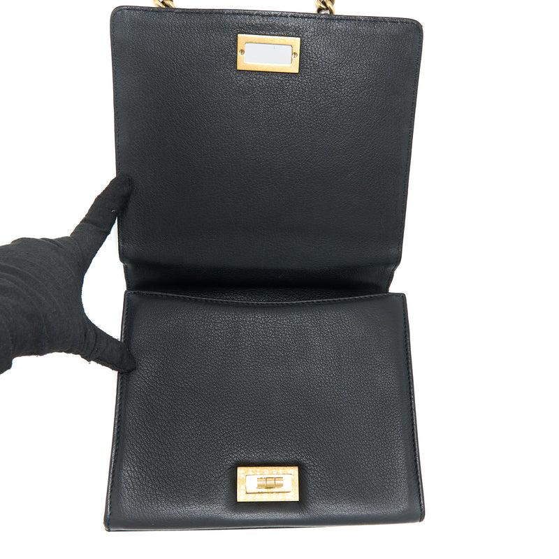 Chanel Rita Top Handle Flap Bag Grained Goatskin Black Brushed GHW