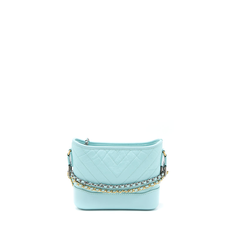 Chanel Small Gabrielle Chevron Calfskin Light Blue Multicolour Hardware