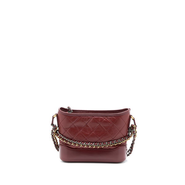 Chanel Small Gabrielle Hobo Bag Calfskin Burgundy Multicolour Hardware
