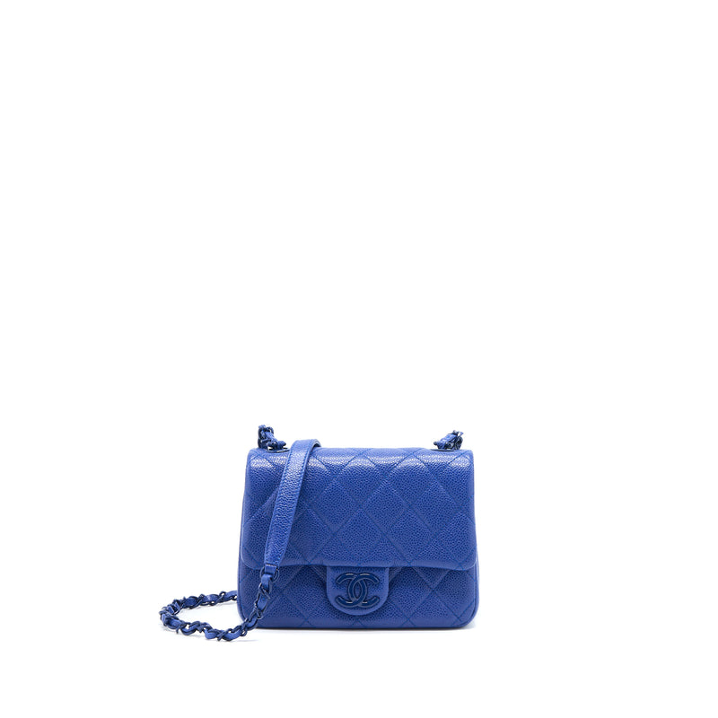 Chanel Mini Square Flap Bag Caviar Blue With Blue Hardware