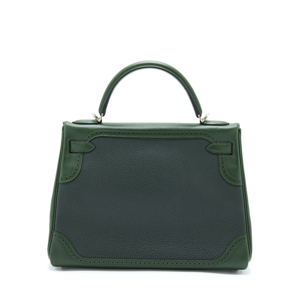 Hermes Kelly 32 Ghillies Clemence Vert Fonce/Vert Anglais SHW Stamp T