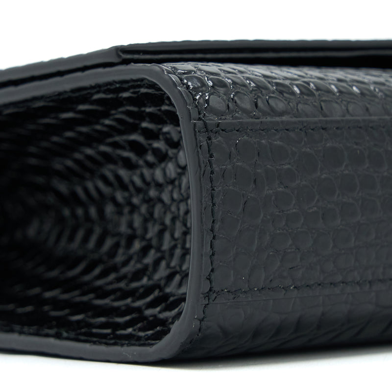 Saint Laurent Kate with Tassel Chain Bag Croc Embossed Calfskin Black SHW