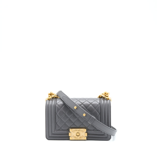 Chanel Small Boy Bag Caviar Grey GHW (Microchip)