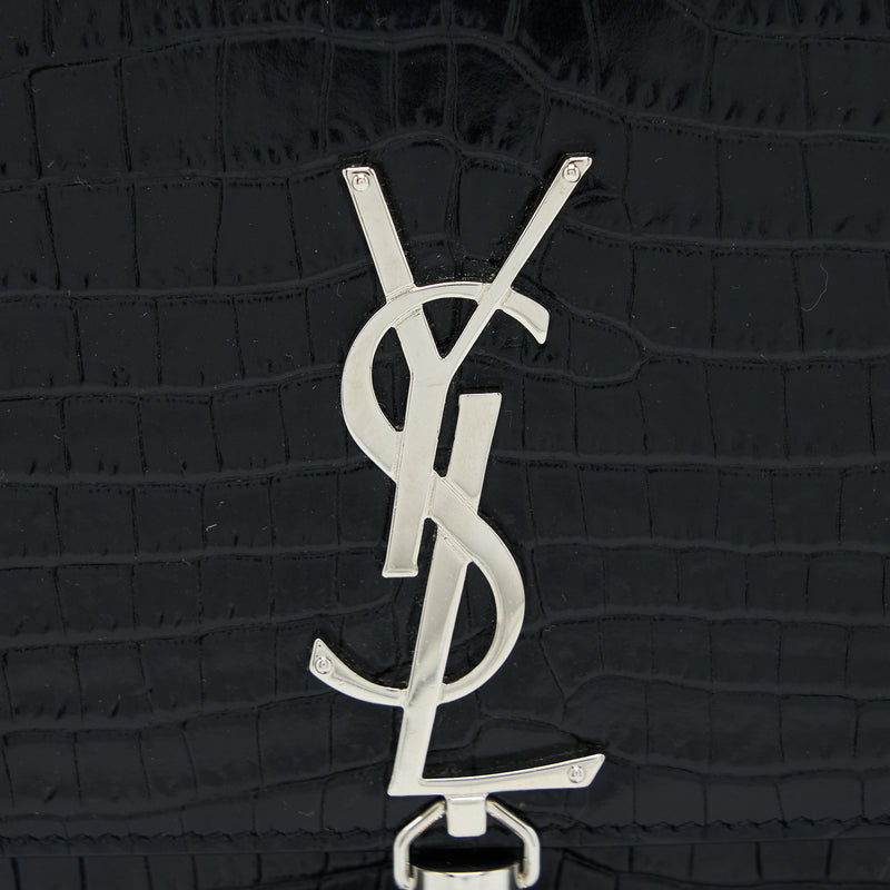 Saint Laurent Kate with Tassel Chain Bag Croc Embossed Calfskin Black SHW