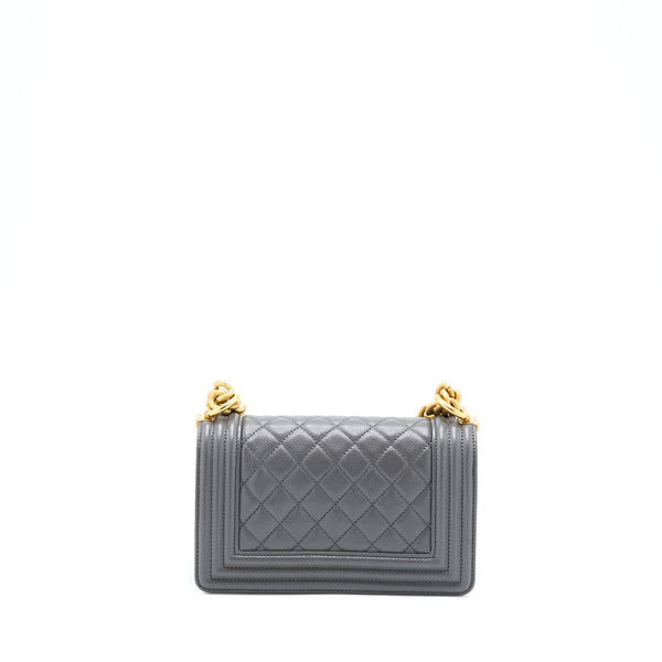 Chanel Small Boy Bag Caviar Grey GHW (Microchip)