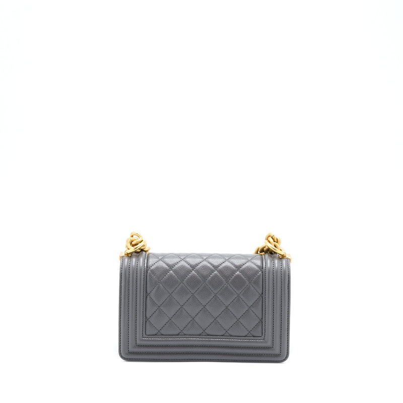 Chanel Small Boy Bag Caviar Grey GHW (Microchip)