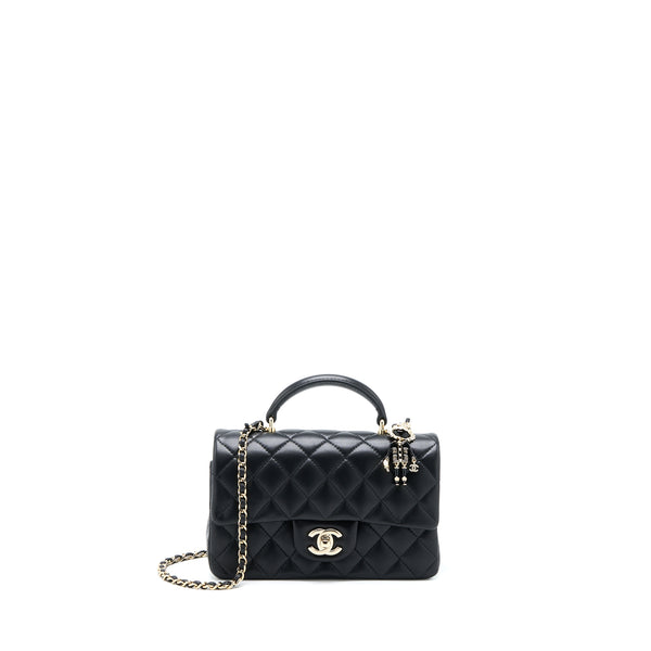 Chanel 22P lion charm Top Handle Mini Rectangular flap bag Lambskin Black LGHW (Microchip)