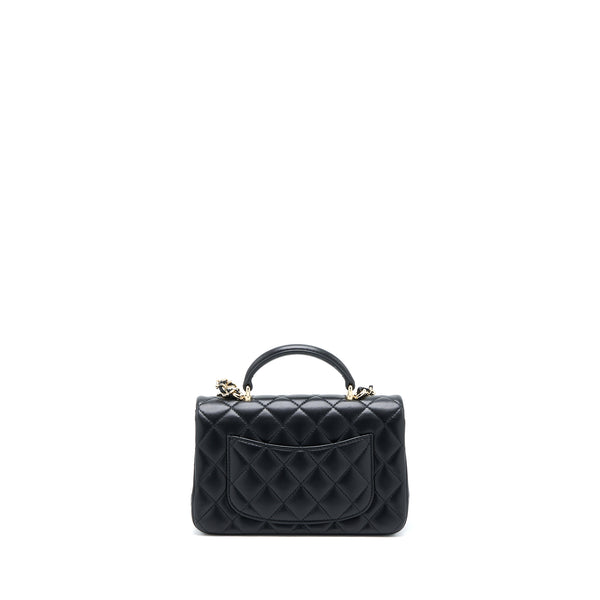 Chanel 22P lion charm Top Handle Mini Rectangular flap bag Lambskin Black LGHW (Microchip)