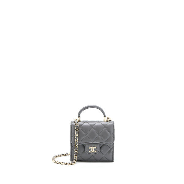 Chanel Mini Top Handle Flap Bag Lambskin Dark Grey LGHW