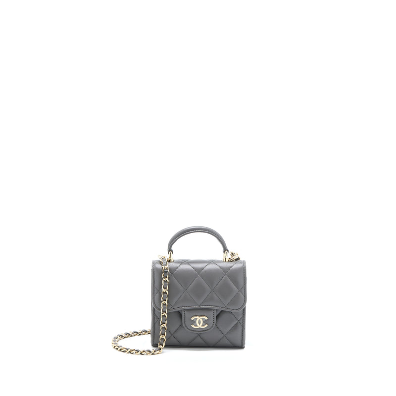 Chanel Mini Top Handle Flap Bag Lambskin Dark Grey LGHW