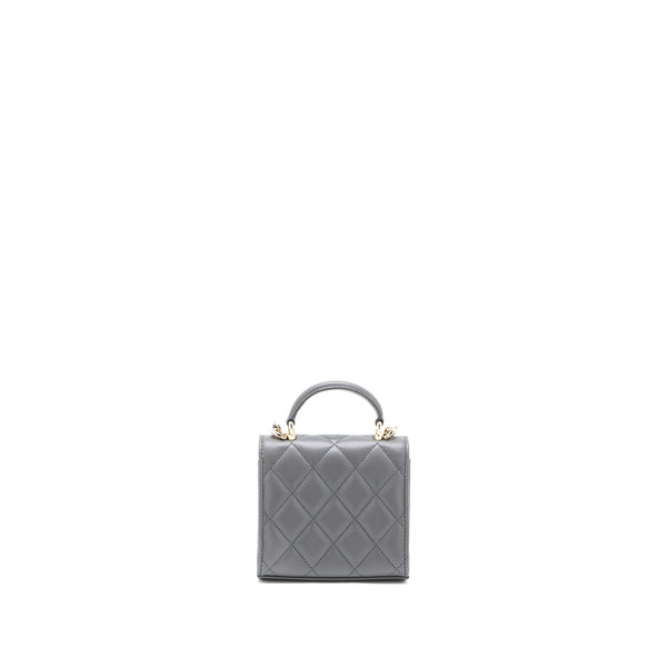 Chanel Mini Top Handle Flap Bag Lambskin Dark Grey LGHW