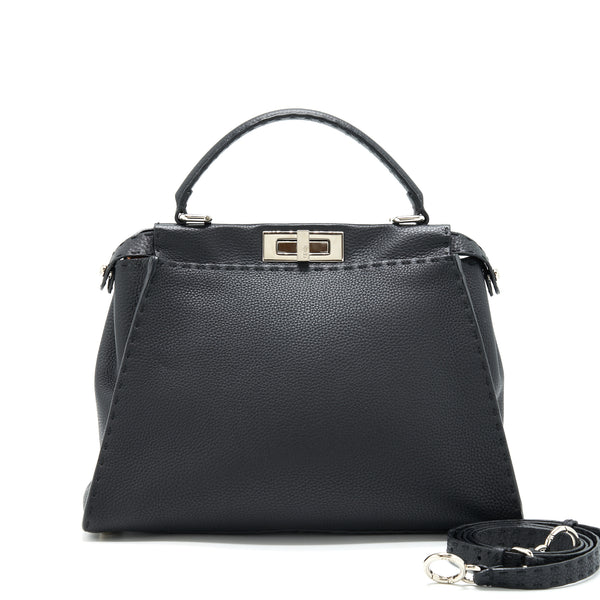 Fendi Peekaboo Tote Bag Grained Calfskin Black SHW
