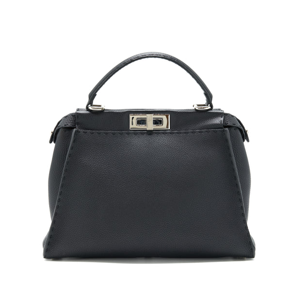 Fendi Peekaboo Tote Bag Grained Calfskin Black SHW