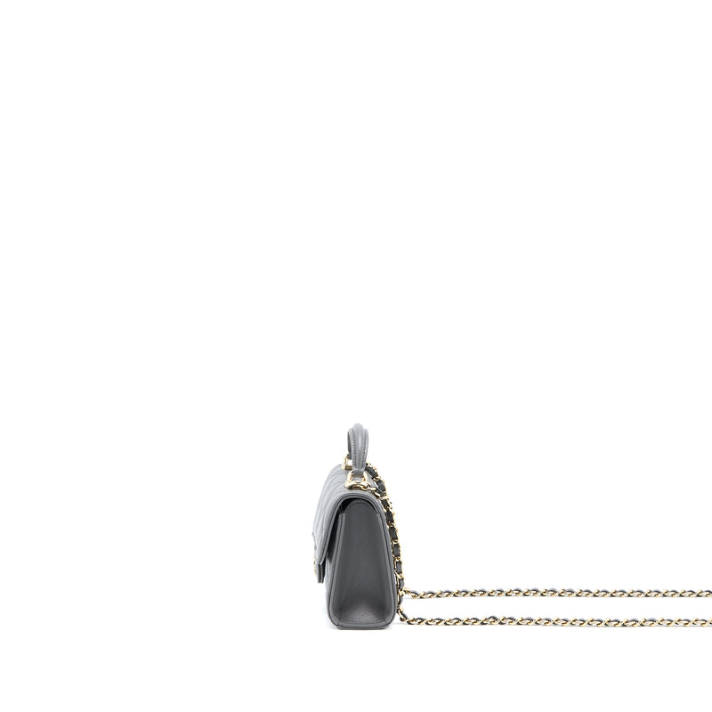 Chanel Mini Top Handle Flap Bag Lambskin Dark Grey LGHW