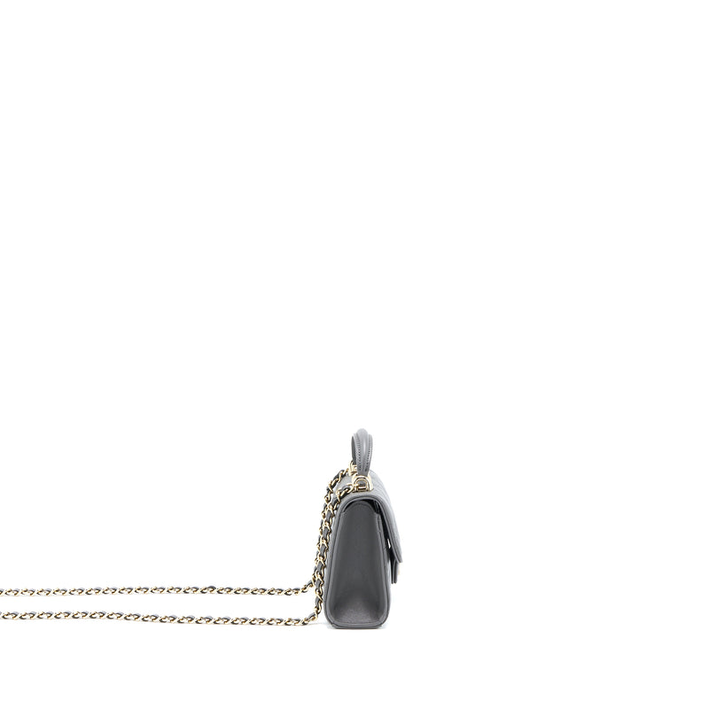 Chanel Mini Top Handle Flap Bag Lambskin Dark Grey LGHW