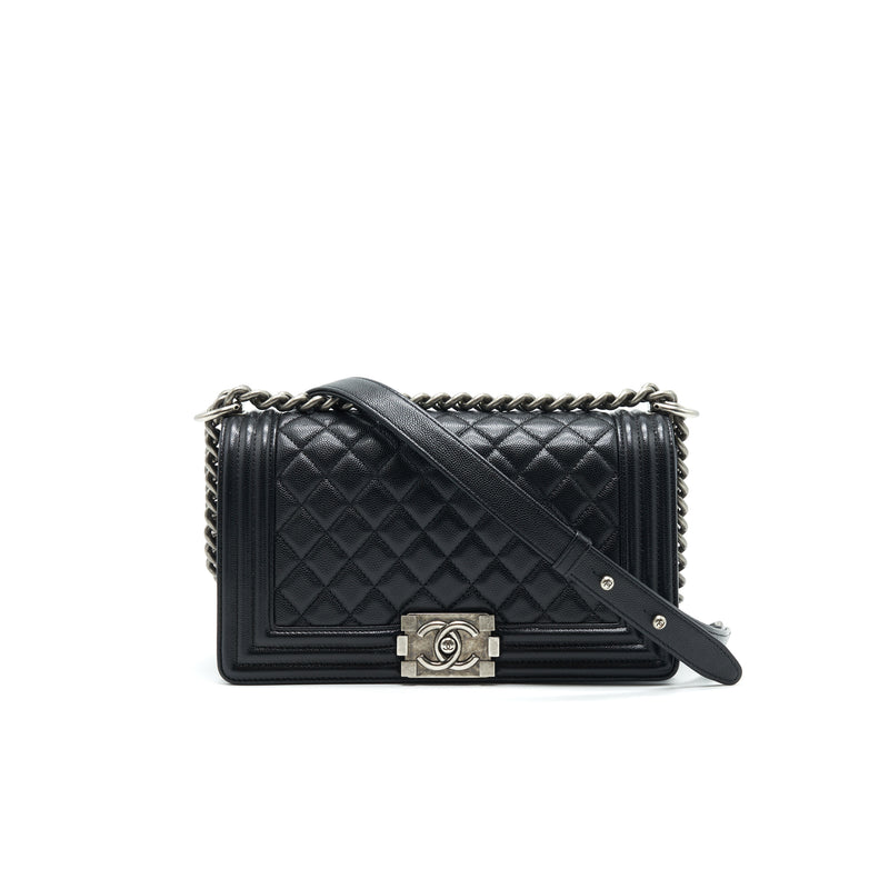 Chanel Boy Black Small Caviar Leather Brushed Gold Tone Bag