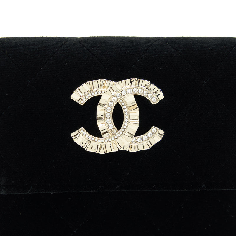 Chanel Velvet CC Logo Small Flap Wallet Black LGHW