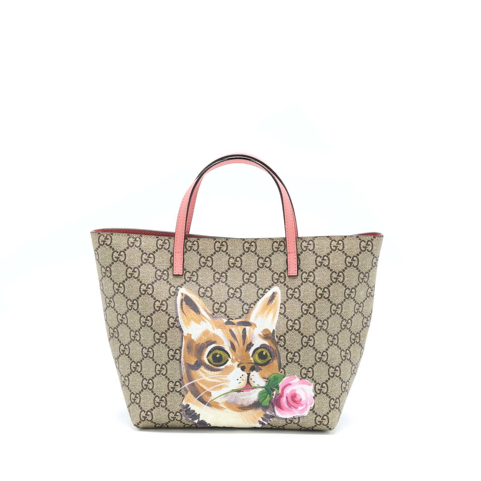 超美品！GUCCI kids 猫ちゃんバッグ チルドレンズ〕キャット プリント トップハンドルバッググリーン