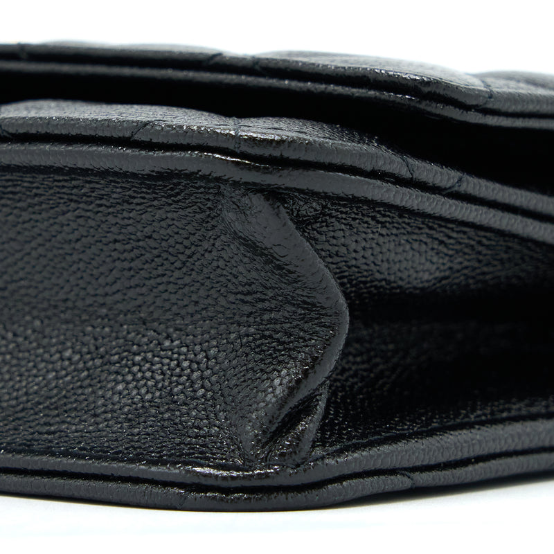 Chanel 22B Detail CC Logo Wallet On Chain Caviar Black LGHW (Microchip)