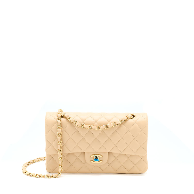 Chanel Medium Classic Flap Bag Lambskin Beige LGHW (Microchip)