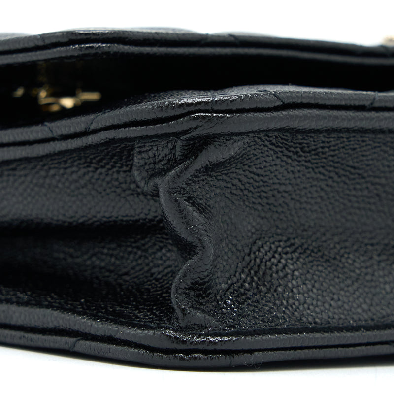 Chanel 22B Detail CC Logo Wallet On Chain Caviar Black LGHW (Microchip)