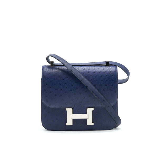 Hermes Constance 24 Ostrich Blue Iris SHW Stamp C