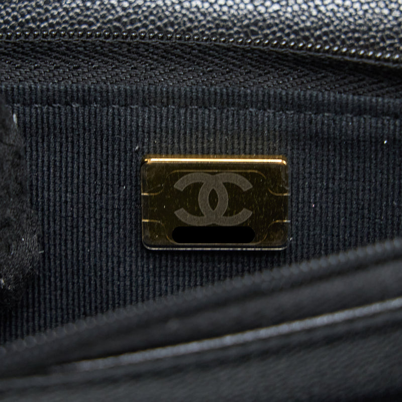 Chanel 22B Detail CC Logo Wallet On Chain Caviar Black LGHW (Microchip)