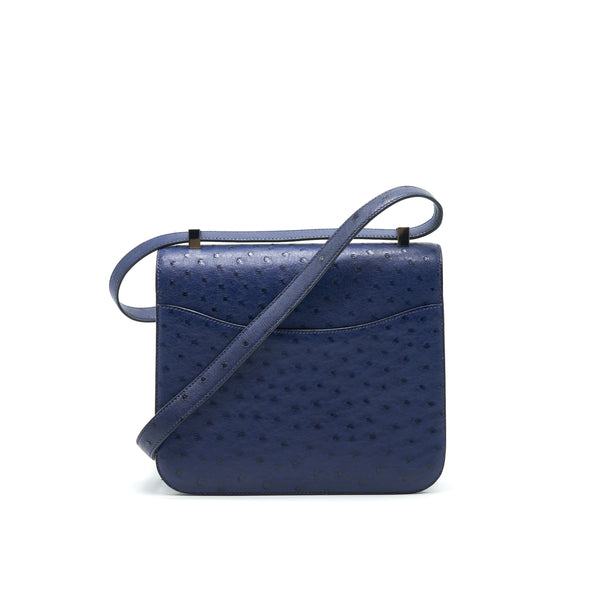 Hermes Constance 24 Ostrich Blue Iris SHW Stamp C
