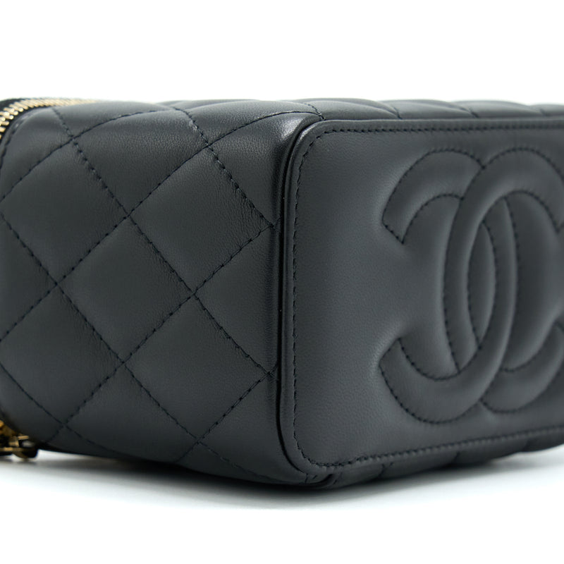 Chanel 22B Pearl Crush Long Vanity With Chain Lambskin Black GHW