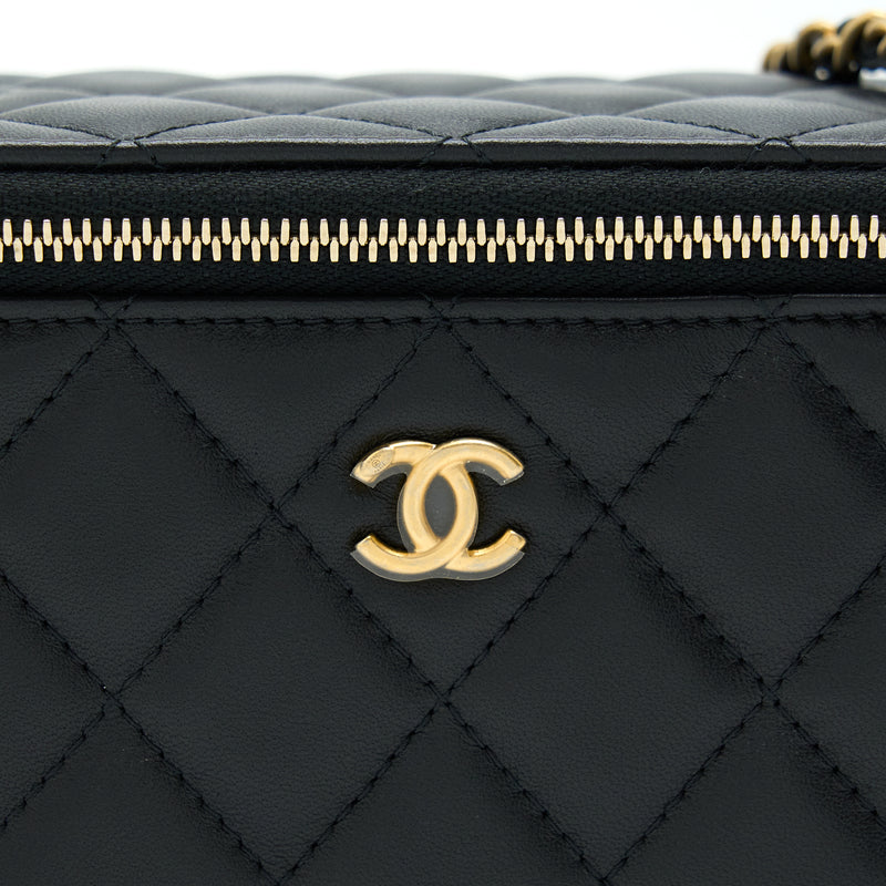 Chanel 22B Pearl Crush Long Vanity With Chain Lambskin Black GHW