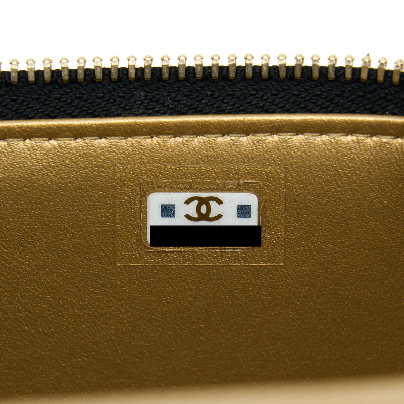 Chanel 22B Pearl Crush Long Vanity With Chain Lambskin Black GHW