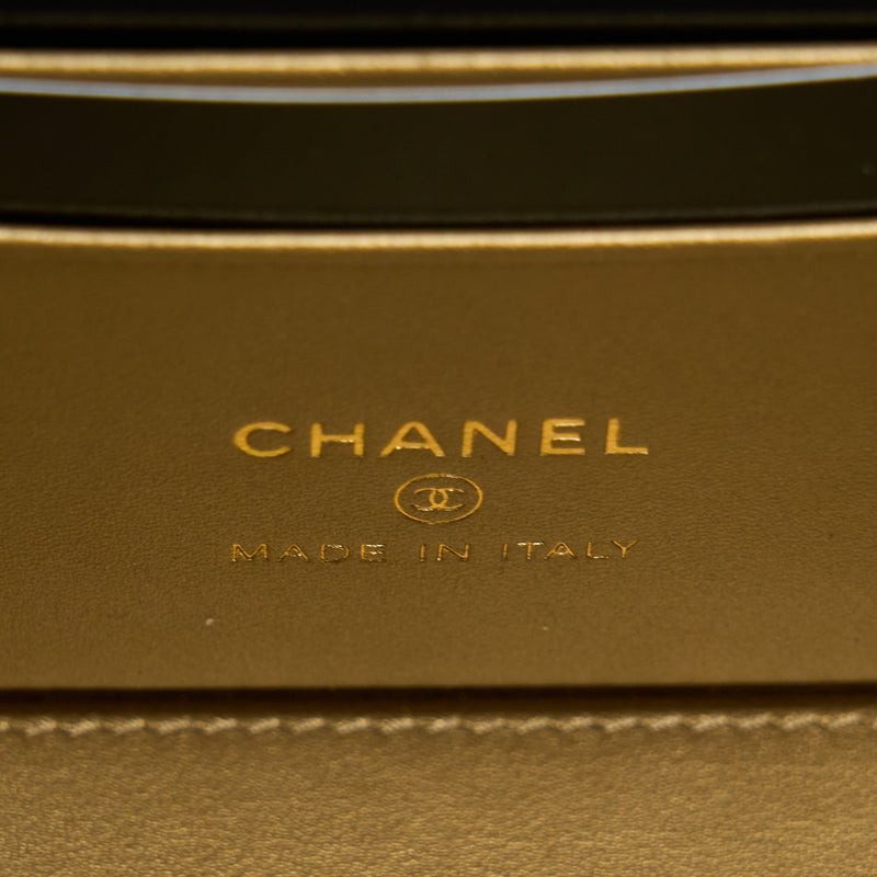 Chanel 22B Pearl Crush Long Vanity With Chain Lambskin Black GHW