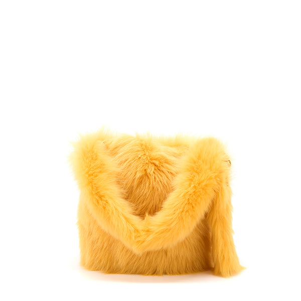 Miumiu Shearling Shoulder Bag Suede Lining Yellow GHW