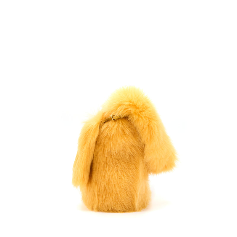 Miumiu Shearling Shoulder Bag Suede Lining Yellow GHW